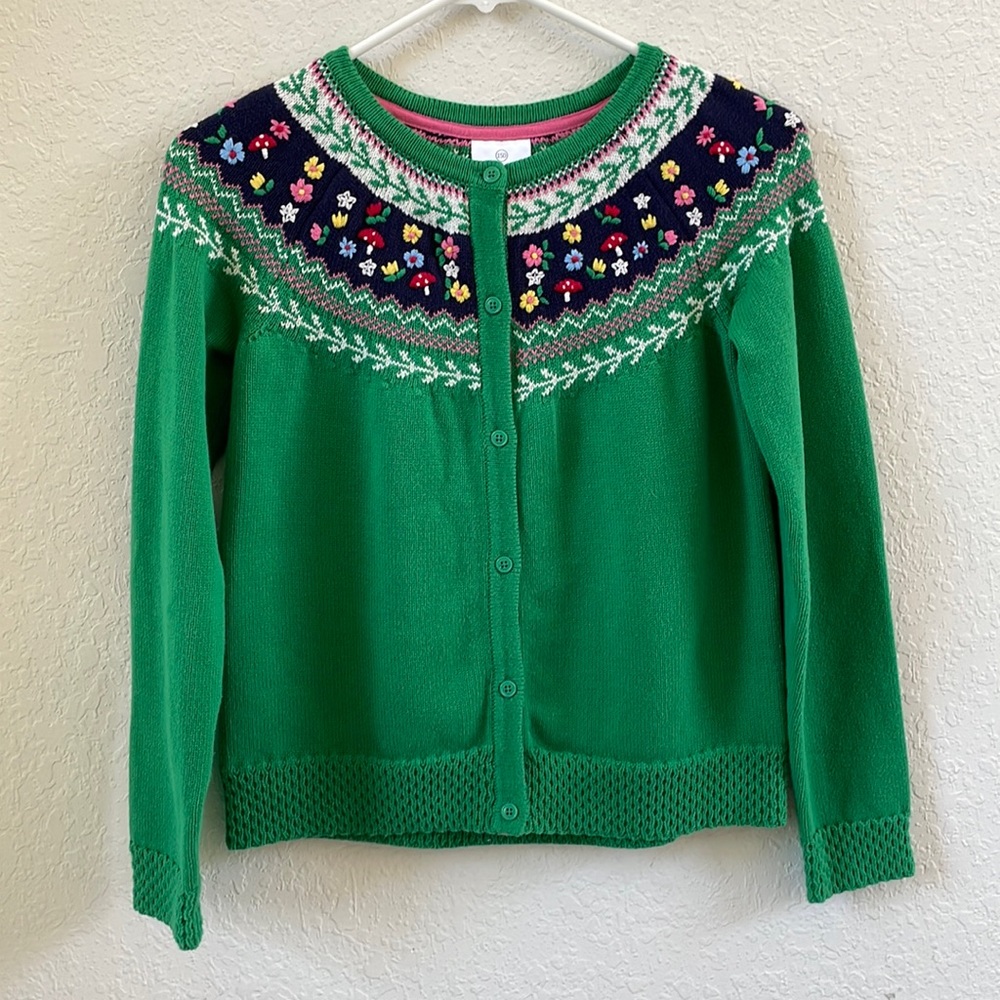 {Hanna Andersson} Green Embroidered Cardigan Sweater